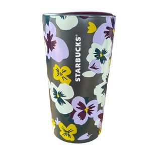 Starbucks 2020 Pansy Flowers Green Purple Mauve Lavender Ceramic Travel Mug Cup